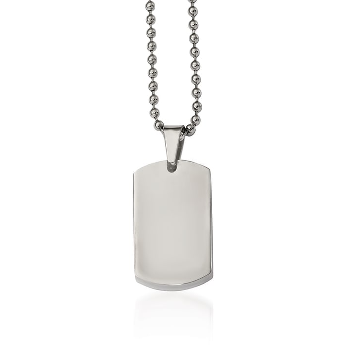 Men's Stainless Steel Polished Dog Tag Pendant Necklace. 24&quot;