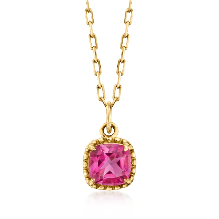 .50 Carat Pink Topaz Beaded Halo Paper Clip Link Necklace in 14kt Yellow Gold