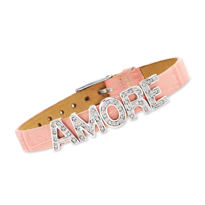 C. 1980 Vintage .40 ct. t.w. Diamond &quot;Amore&quot; Bracelet with Pink Leather Strap in 18kt White Gold
