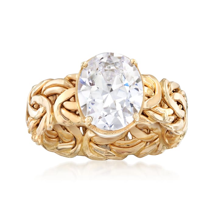 4.00 Carat CZ Byzantine Ring in 14kt Yellow Gold