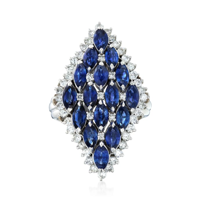 C. 1980 Vintage 3.53 ct. t.w. Sapphire and .90 ct. t.w. Diamond Cluster Ring in Platinum