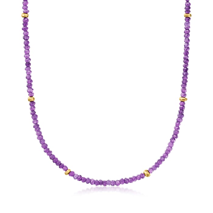 50.00 ct. t.w. Amethyst Bead Necklace with 18kt Gold Over Sterling