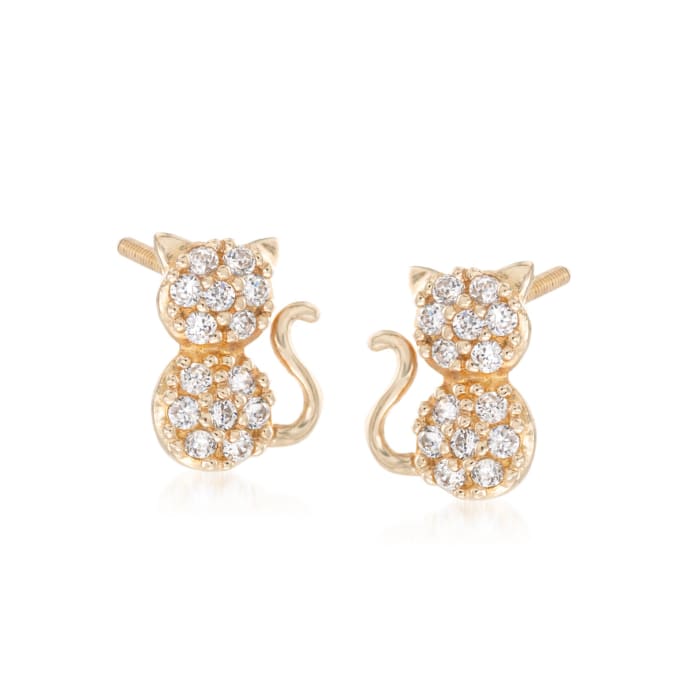 Child's .15 ct. t.w. CZ Cat Stud Earrings in 14kt Yellow Gold