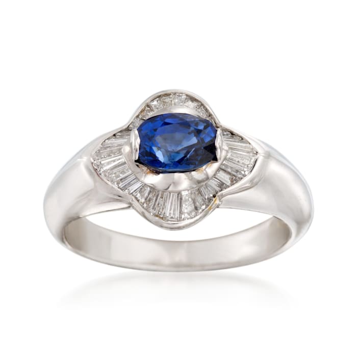 C. 2000 Vintage 1.10 Carat Sapphire and .65 ct. t.w. Diamond Ring in 18kt White Gold