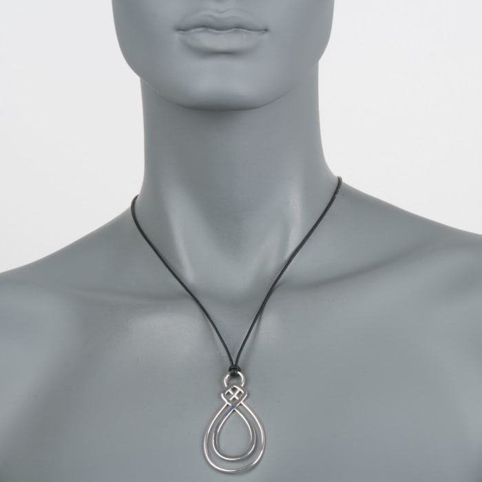 Zina Sterling Silver &quot;Infinity&quot; Pendant Necklace with Black Silk Cord 18-inch