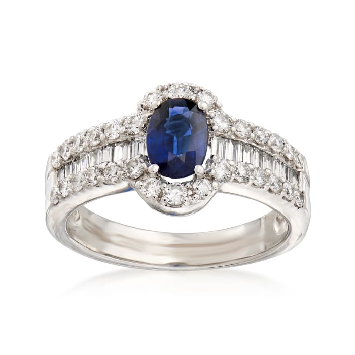 1.00 ct. t.w. Diamond and .80 Carat Sapphire Ring in 18kt White Gold