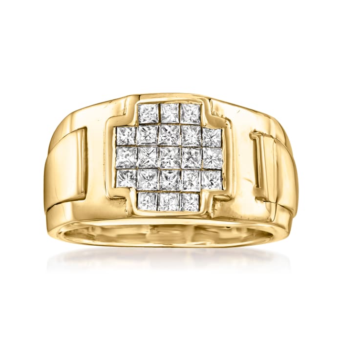 C. 1970 Vintage Men's 1.50 ct. t.w. Diamond Cross Ring in 18kt Yellow Gold