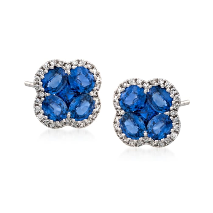 Gregg Ruth 2.60 ct. t.w. Sapphire and .28 ct. t.w. Diamond Floral Stud Earrings in 18kt White Gold