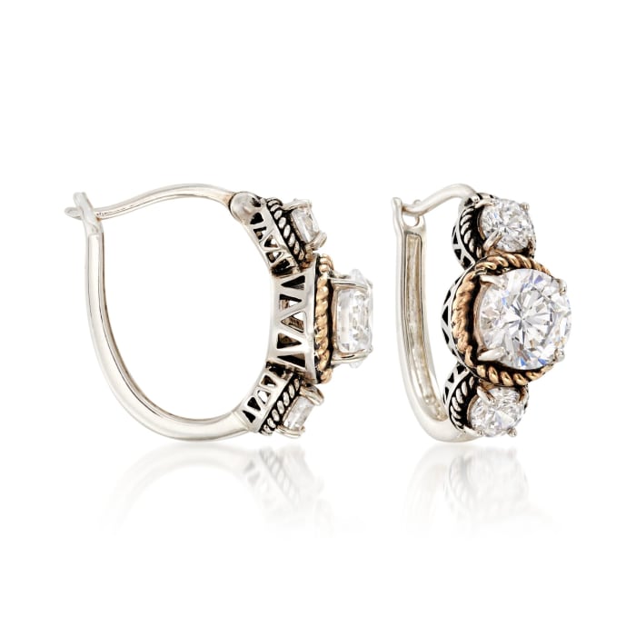 3.50 ct. t.w. CZ Three-Stone Earrings in 14kt Yellow Gold and Sterling Silver