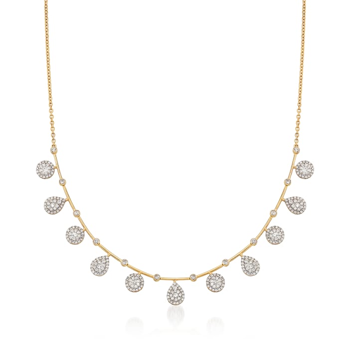 2.05 ct. t.w. Diamond Circle and Pear-Shaped Drop Necklace in 14kt Yellow Gold