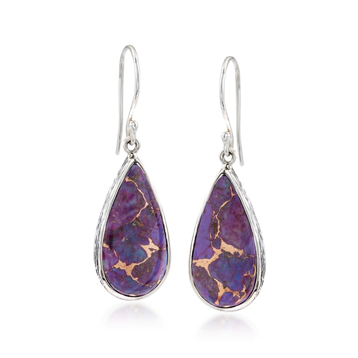 Teardrop Purple Turquoise Earrings in Sterling Silver