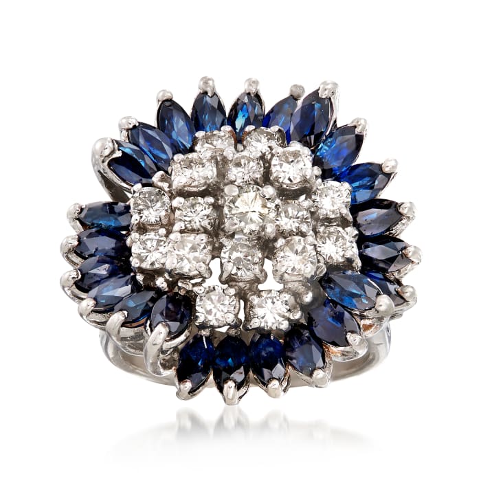 C. 1970 Vintage 3.60 ct. t.w. Sapphire and 1.30 ct. t.w. Diamond Ring in 14kt White Gold 