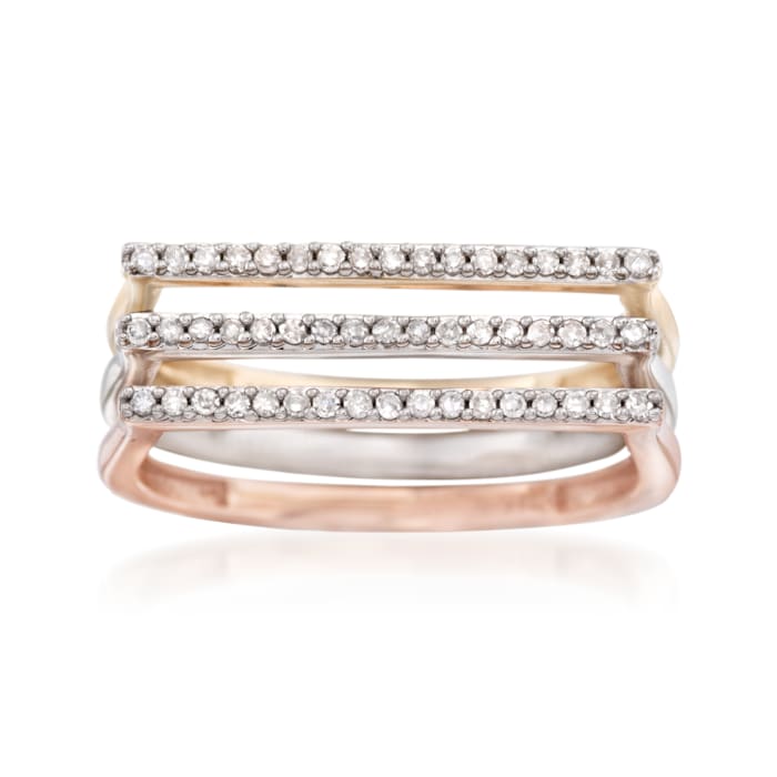 .21 ct. t.w. Diamond Jewelry Set: Three Stackable Bar Rings in 14kt Tri-Colored Gold