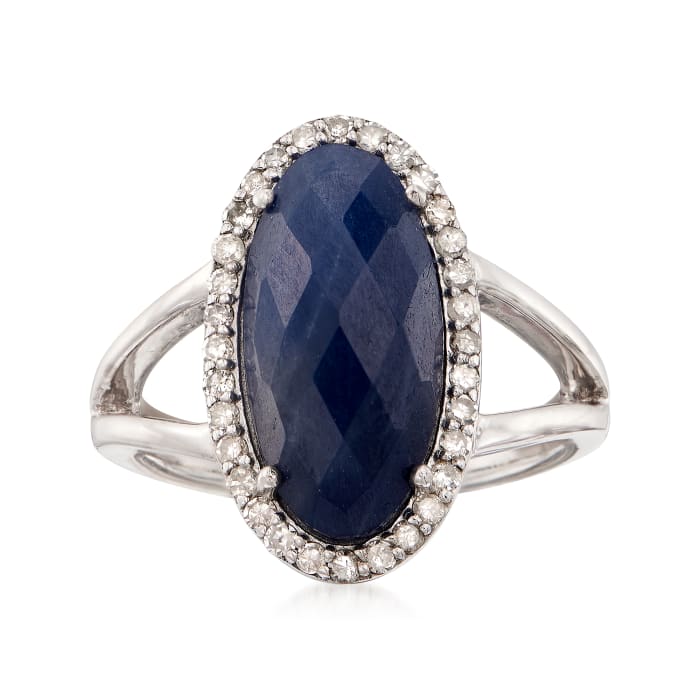 6.25 Carat Oval Sapphire and .29 ct. t.w. Diamond Ring in Sterling Silver