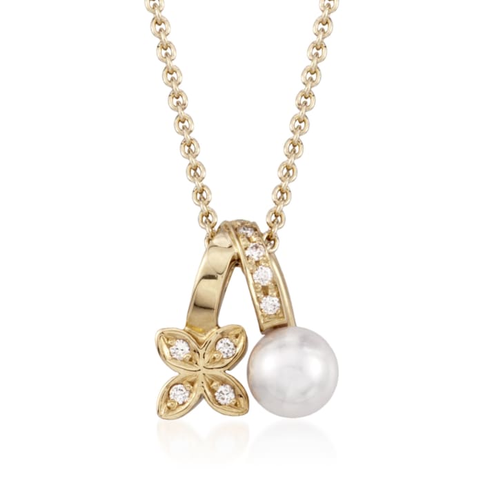 Mikimoto 5.5mm A+ Akoya Pearl Floral Pendant Necklace with Diamond Accents in 18kt Yellow Gold