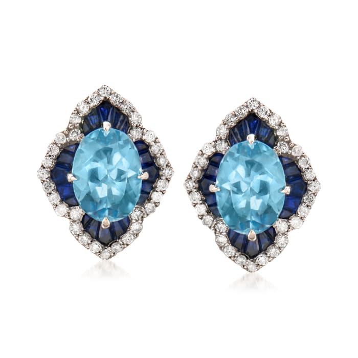 2.10 ct. t.w. Sapphire, 1.60 ct. t.w. Aquamarine and .21 ct. t.w. Diamond Earrings in 14kt White Gold