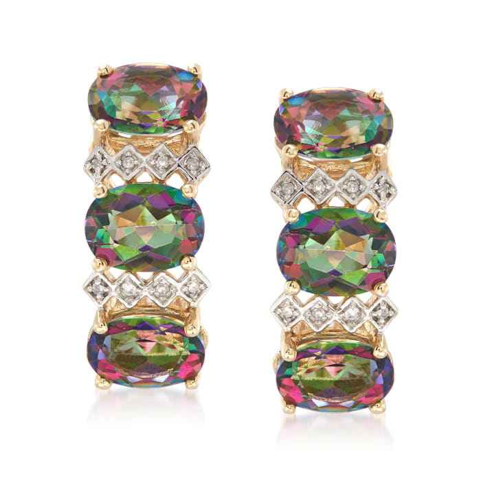 8.75 ct. t.w. Multicolored Topaz Earring in 14kt Yellow Gold with Diamond Accents