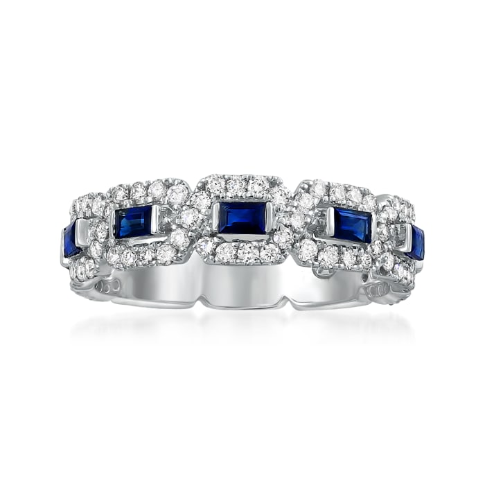 .60 ct. t.w. Sapphire and .70 ct. t.w. Diamond Ring in 14kt White Gold