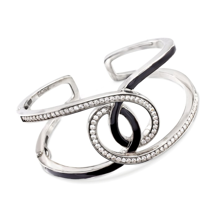 Belle Etoile &quot;Evermore&quot; 2.00 ct. t.w. CZ and Black Enamel Cuff Bracelet in Sterling Silver