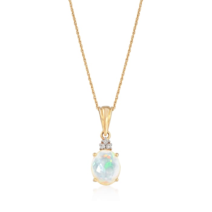 11x9mm Ethiopian Opal Pendant Necklace with Diamond Accents in 14kt Yellow Gold