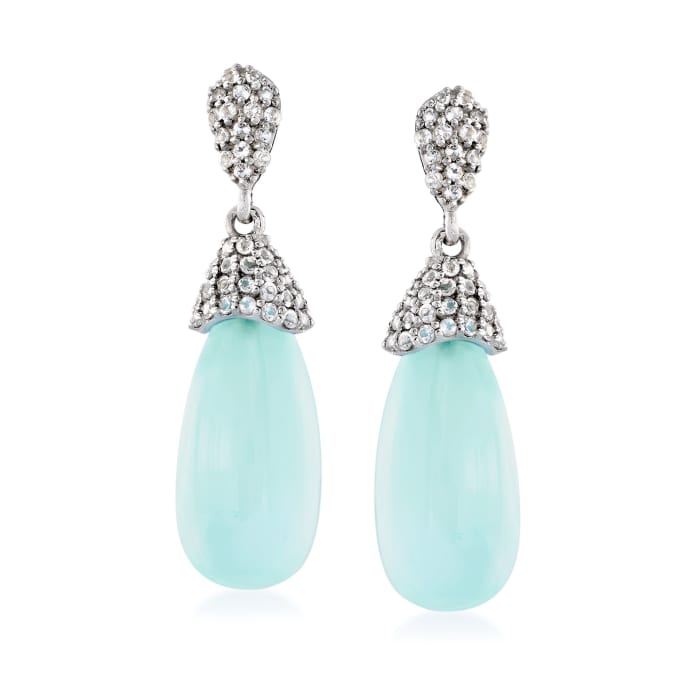 Aqua Chalcedony and 2.40 ct. t.w. White Topaz Drop Earrings in Sterling Silver