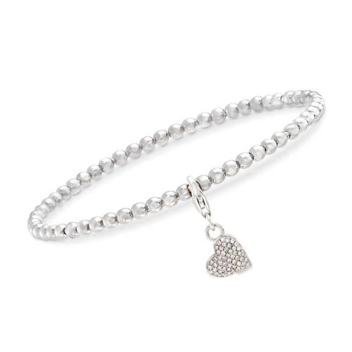Sterling Silver Bead Stretch Bracelet with .15 ct. t.w. Diamond Heart Charm