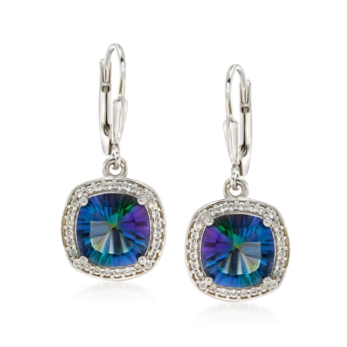 5.00 ct. t.w. Multicolored Blue Quartz and .40 ct. t.w. White Topaz Drop Earrings in Sterling Silver