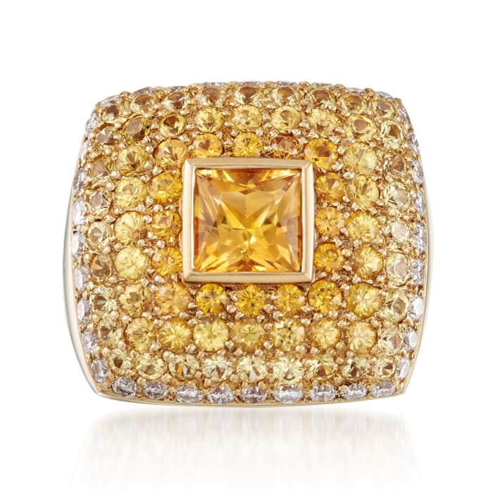 C. 1980 Vintage 4.50 ct. t.w. Yellow Sapphire and .75 ct. t.w. Diamond Dome Ring in 18kt Yellow Gold