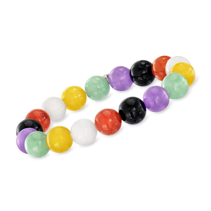 10mm Multicolored Jade Bead Stretch Bracelet