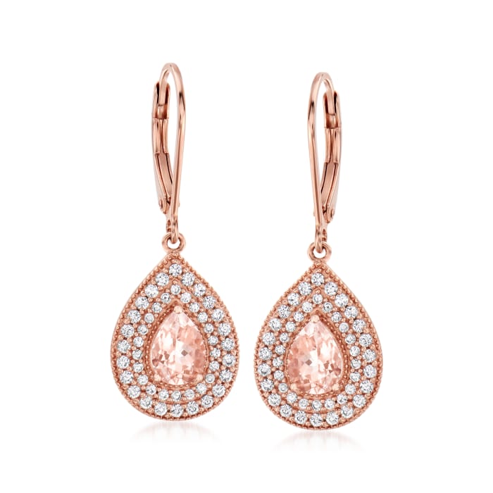 1.10 ct. t.w. Morganite and 1.30 ct. t.w. CZ Drop Earrings in 14kt Rose Gold Over Sterling