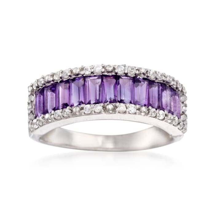 1.10 ct. t.w. Amethyst and .30 ct. t.w. White Zircon Ring in Sterling Silver