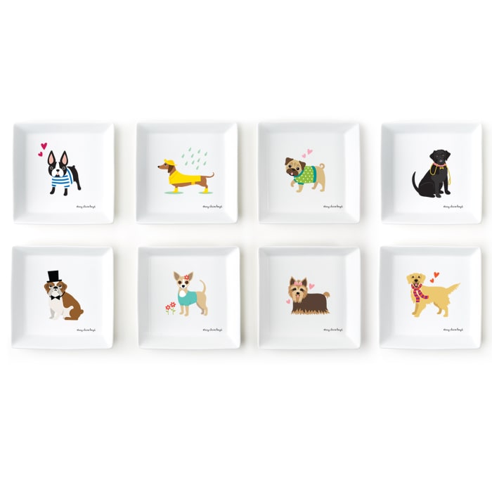 &quot;Kennel Club&quot; Set of Eight Porcelain Decorative Dog Trays 