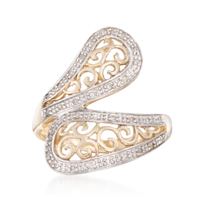 .14 ct. t.w. Diamond Open Scrollwork Bypass Ring in 14kt Yellow Gold