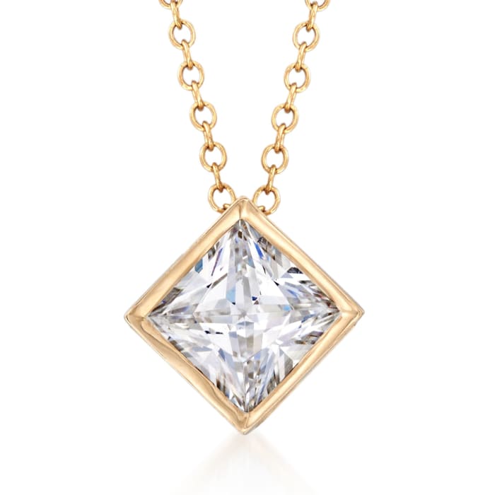 1.25 Carat Princess-Cut CZ Solitaire Necklace in 14kt Yellow Gold