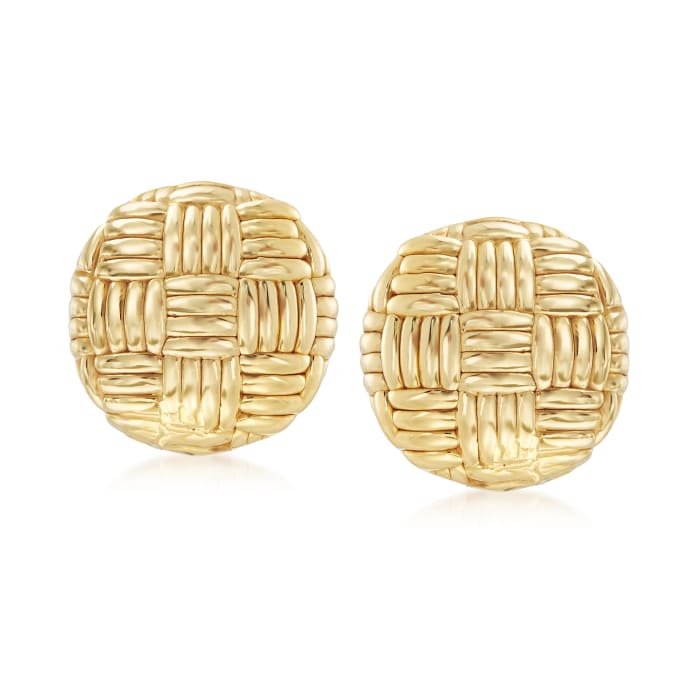 Italian 14kt Yellow Gold Basketweave Clip-On Earrings