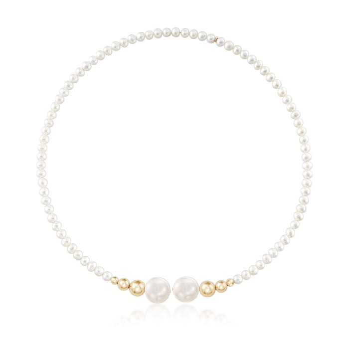 4-5mm and 13mm Cultured Pearl Choker Necklace with 14kt Yellow Gold Beads 