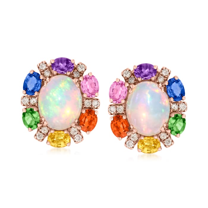 Le Vian &quot;Creme Brulee&quot; Neopolitan Opal Earrings with 1.80 ct. t.w. Multi-Gemstones and .27 ct. t.w. Nude Diamonds in 14kt Strawberry Gold