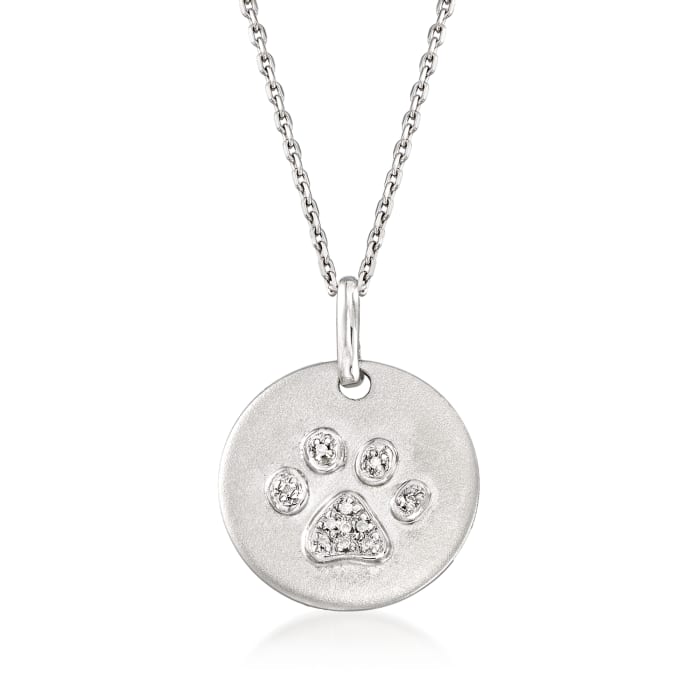 Paw-Print Necklace with Diamond Accents in Sterling Silver