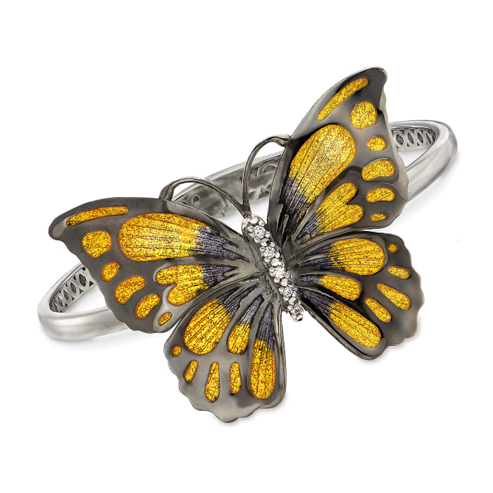 Enamel and CZ Butterfly Bangle Bracelet from Italy