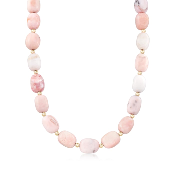 Pink Opal Beaded Necklace in 14kt Yellow Gold