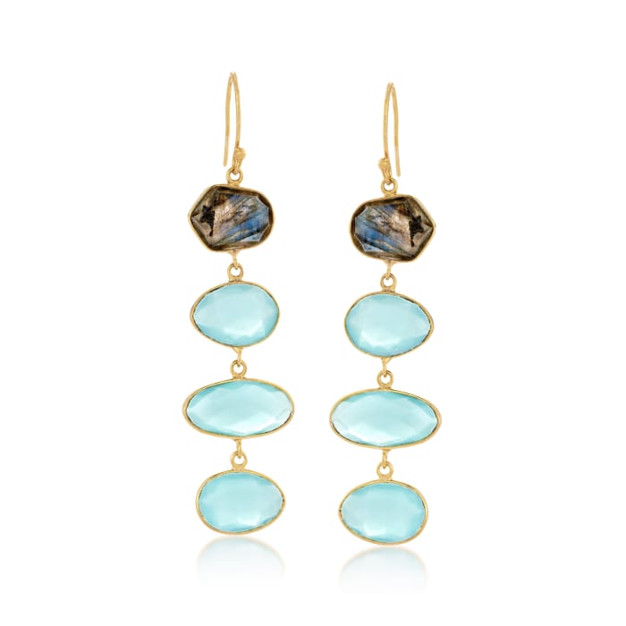 Blue Chalcedony and Labradorite Linear Drop Earrings in 18kt Gold Over Sterling