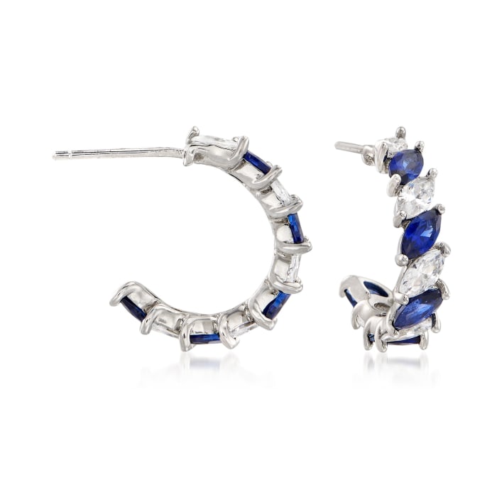Simulated Sapphire and 1.40 ct. t.w. CZ C-Hoop Earrings in Sterling Silver