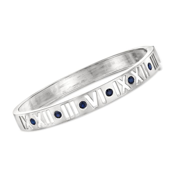 .80 ct. t.w. Sapphire Roman Numeral Bangle Bracelet in Sterling Silver
