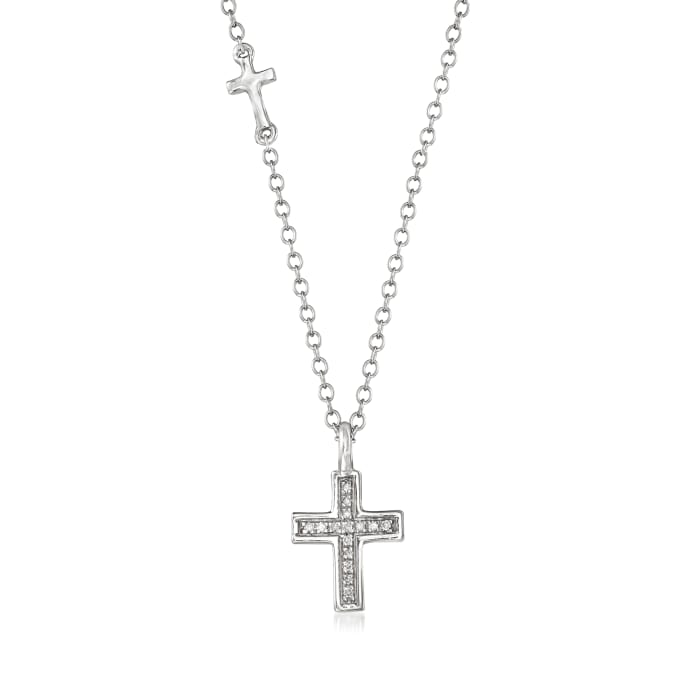 14kt White Gold Cross Necklace with Diamond Accents
