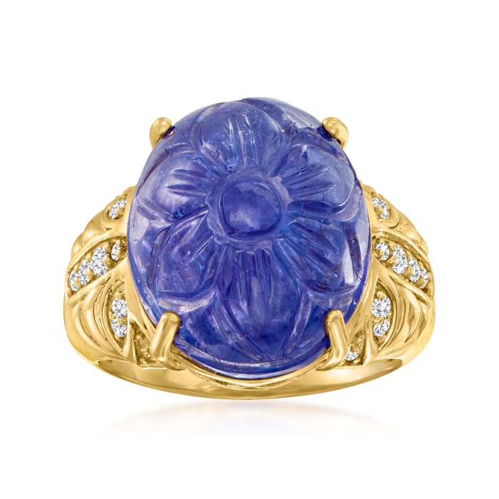 15.00 Carat Blue Tanzanite Ring with .19 ct. t.w. Diamonds in 18kt Yellow Gold