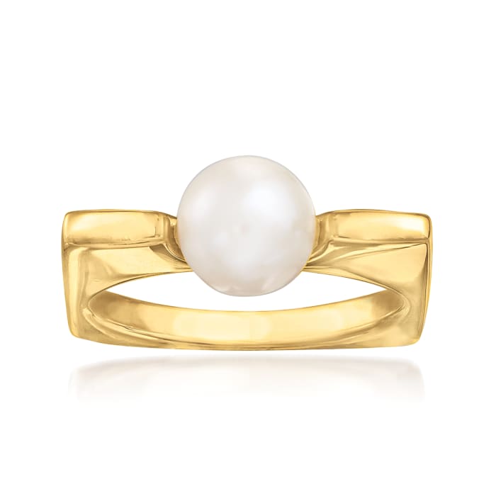 Italian 8mm Cultured Pearl Square Ring in 22kt Gold Over Sterling
