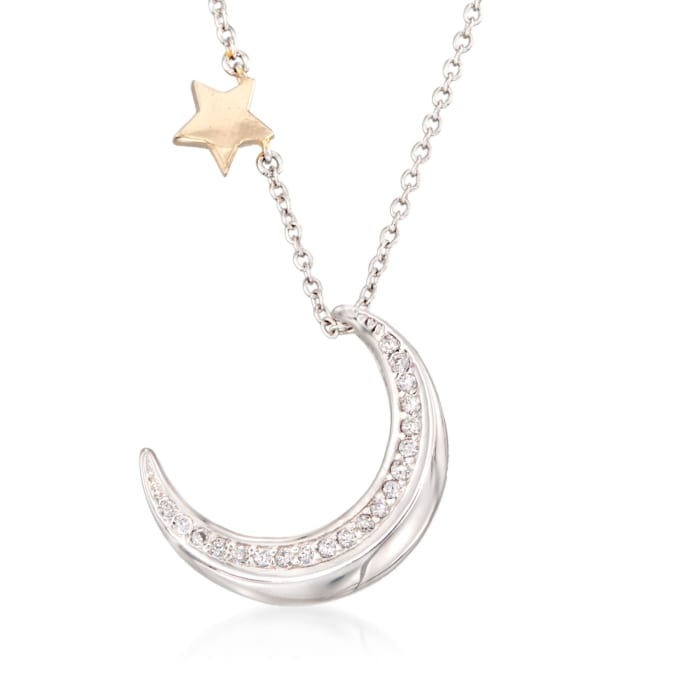 .20 ct. t.w. CZ Moon and Star Necklace with 14kt Yellow Gold in Sterling Silver