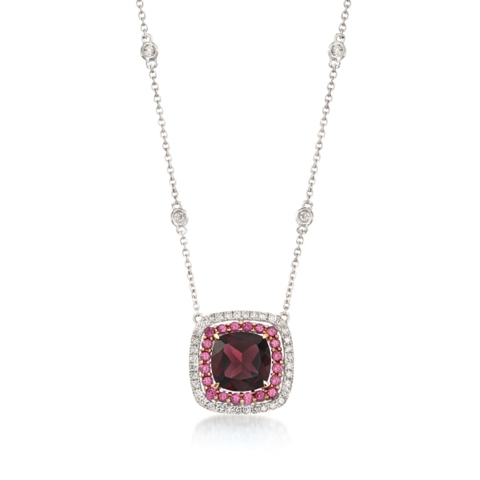 Gregg Ruth 1.91 Carat Garnet and .27 ct. t.w. Diamond Necklace with Rhodolites in 18kt White Gold