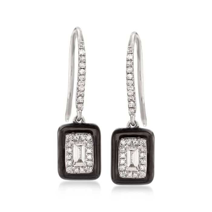 .30 ct. t.w. Diamond Drop Earrings with Black Enamel in 18kt White Gold