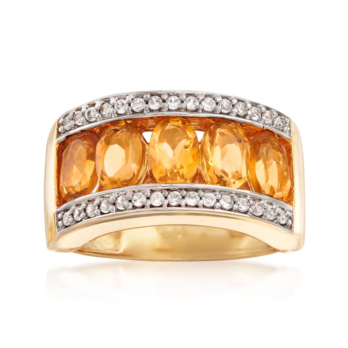 2.20 ct. t.w. Citrine and .40 ct. t.w. White Zircon Ring in 18kt Gold Over Sterling